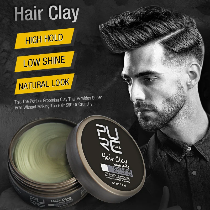 Очищающая глина для укладки волос, освежающий запах, натуральный вид, воск для укладки волос, высокая фиксация, низкий блеск для мужской моды, продукт для укладки волос