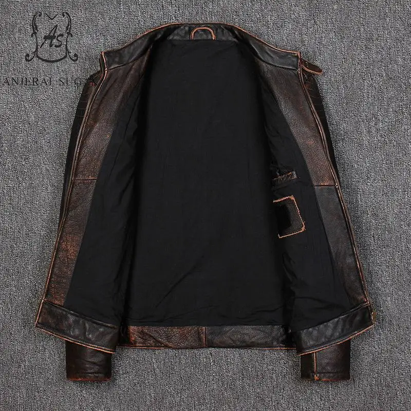 Мужская винтажная куртка бомбер из натуральной коровьей кожи в стиле