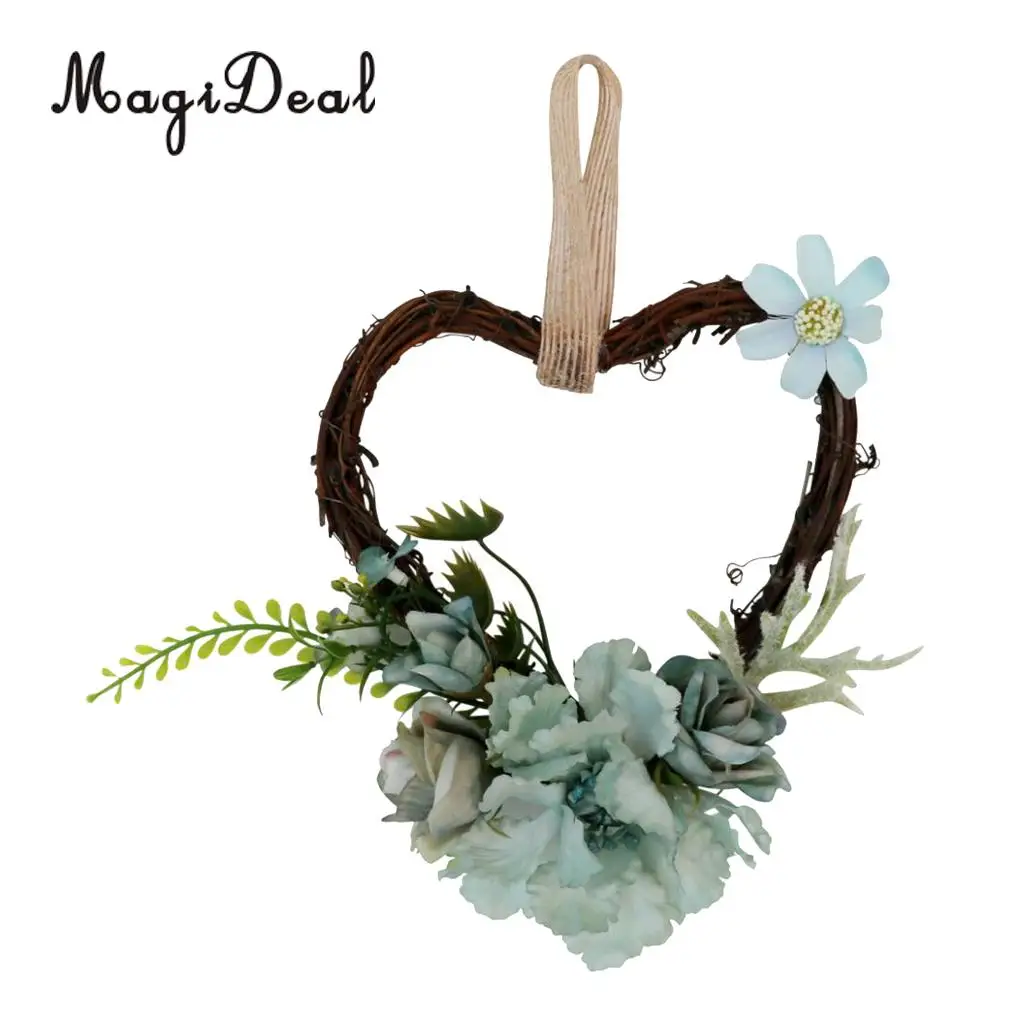 Shabby Chic Heart Rattan Artificial Simulation Rose Flower Home Door Lintel Chair Wall Decoration Wedding Party Supplier