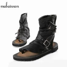 Mabaiwan/Новые повседневные мужские сандалии в стиле панк летние ботильоны кожаные туфли-гладиаторы мужские шлепанцы с заклепками обувь на плоской подошве с пряжкой, большие размеры 38-46