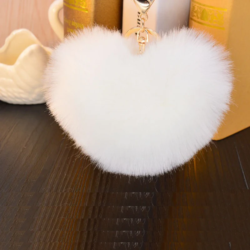 

Rabbit Hare Bunny Pompom Keychain 100%Real Rabbit Fur Key Chain Heart Womens Bag Charms Car Pendant Keychain With Gift Package