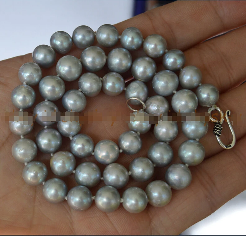 

Real Natural South Sea Silver Gray Pearls Necklace 9-10mm Solid Silver Clasp AA^^^@^Noble style Natural Fine jewe FREE SHIPPING