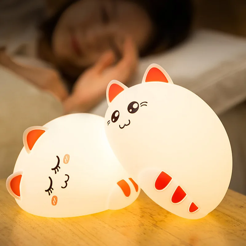 Sensor Touch Tap LED Night Light For Kids Baby USB Rechargeable Soft Silicone Cat Nursery Lamp Color Change Children Xmas Gift | Лампы и