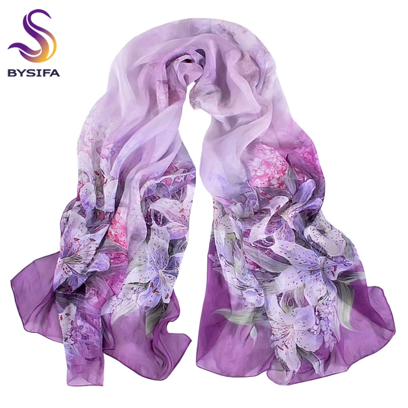 

[BYSIFA] Autumn Winter Long Silk Scarf Shawl Female Long 100% Mulberry Silk Scarf Summer Thin Silk Chiffon Beach Scarf Wraps