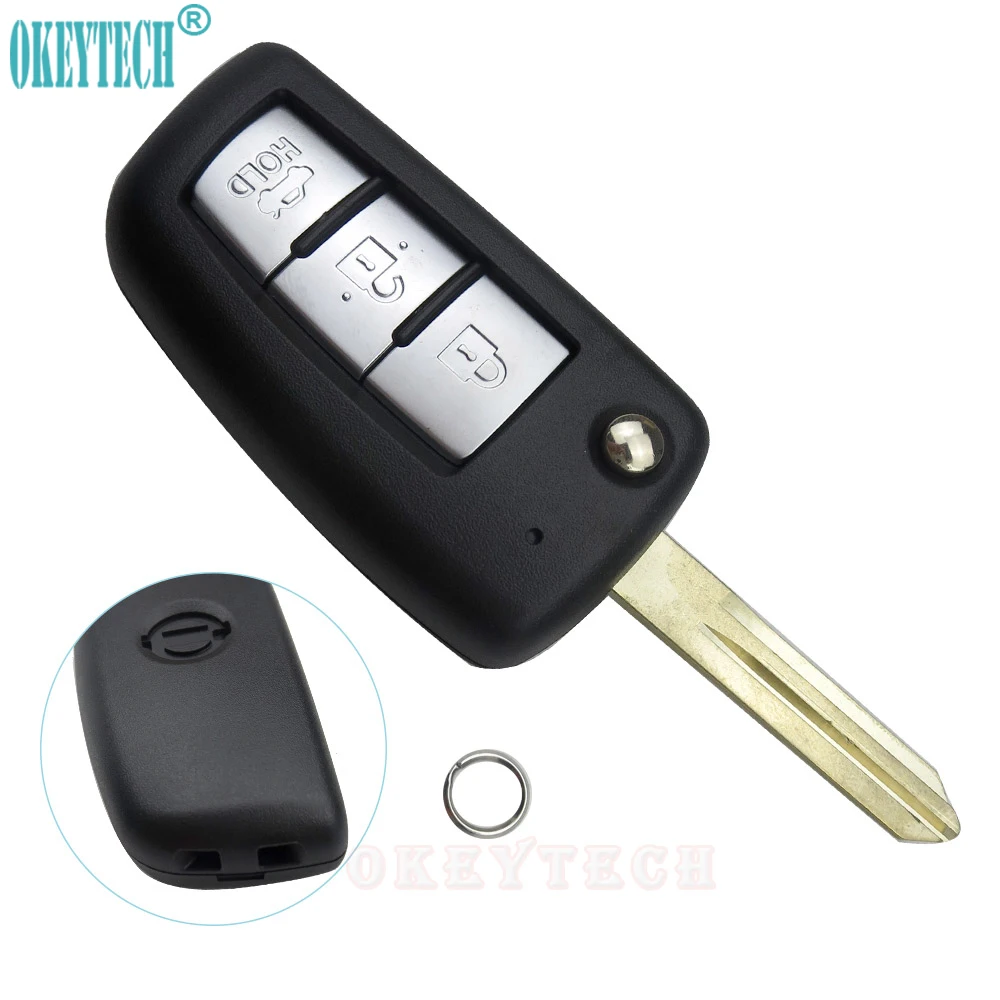 OkeyTech 3 Button Replacement Flip Folding Uncut Blade Auto Car Key Cover Case for Nissan Sylphy Sunny NV200 March Tiida Qashqai