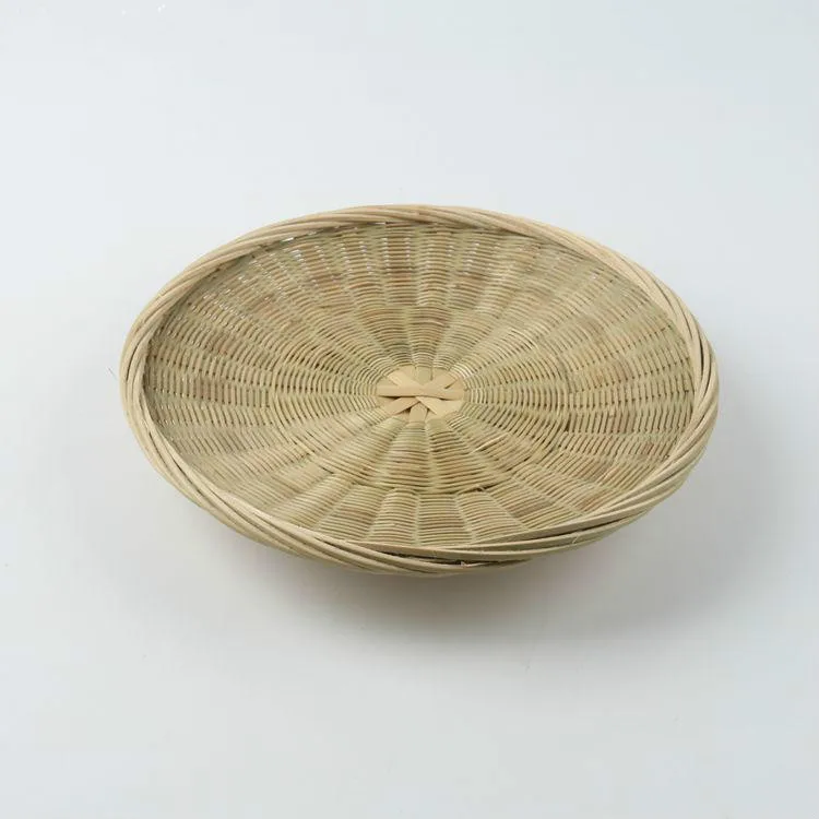 

Vintage Round Natural Bamboo Wicker Bread Basket Storage Hamper Trays Mini Dustpan Tea Snack Plate Desktop Basket Food Dry Tray
