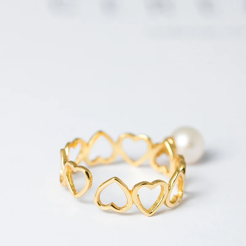 Женское Винтажное кольцо из серебра 100% пробы с золотым жемчугом|adjustable rings for women|open