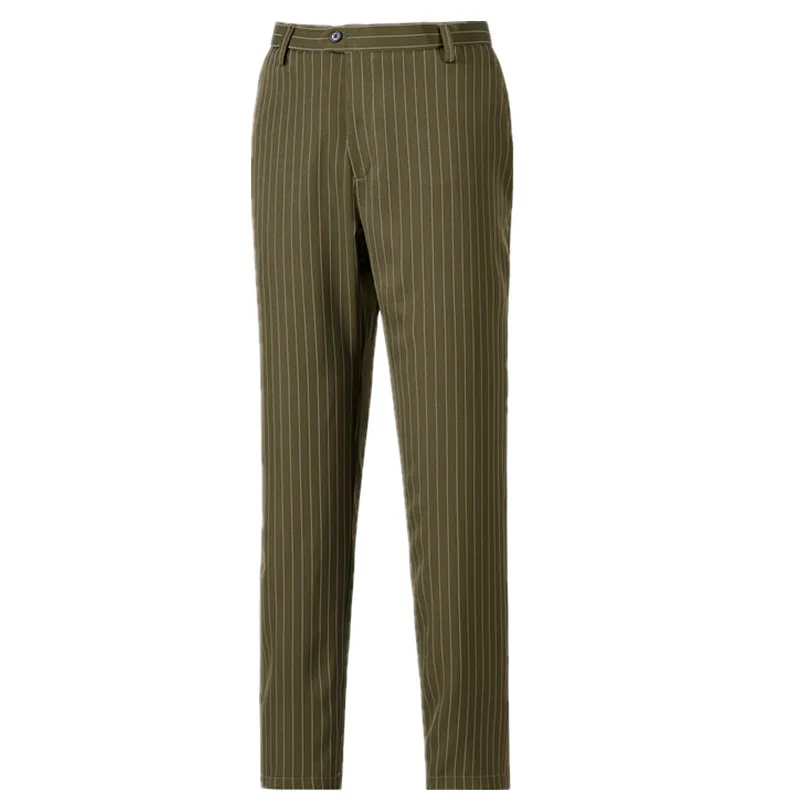 

Customized new men's army green striped business suit pants fashion dress casual straight suit pants men's suit pants