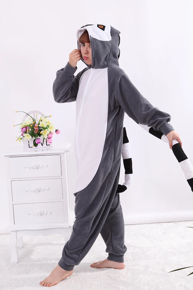 

Adult Costume Unisex Fleece Sleepwear Animal Lemur Onesies Novelty Pajamas Pyjamas Jumpsuit Nightwear Carnival Costumes
