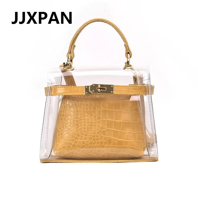 

Brand Design Women Composite Clear PVC Transparent Bag Alligator Leather Ladies Handbag Female Crocodile Shoulder Crossbody Bags