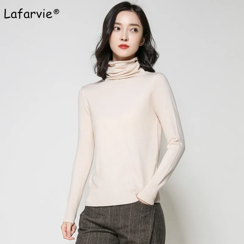 Lafarvie Autumn Winter Cashmere Blended Sweater Female Pullover Turtleneck Sweater Women Solid Color Pull Femme Knitted Jumper