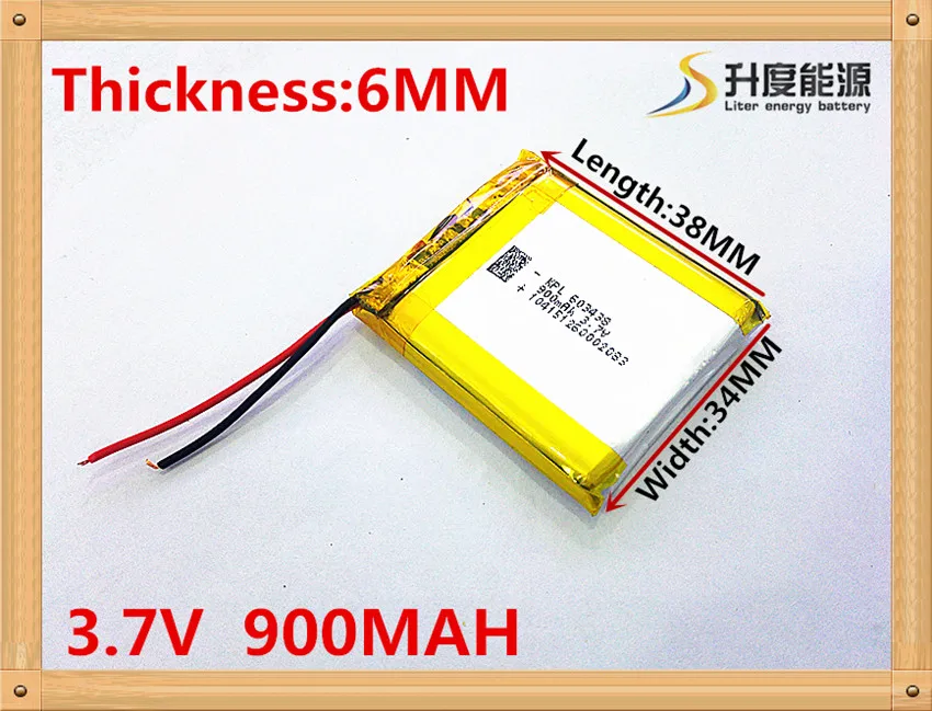 3 7 V 900 mAH [603438] полимерный литий-ионный/литий-ионный аккумулятор для диктофона