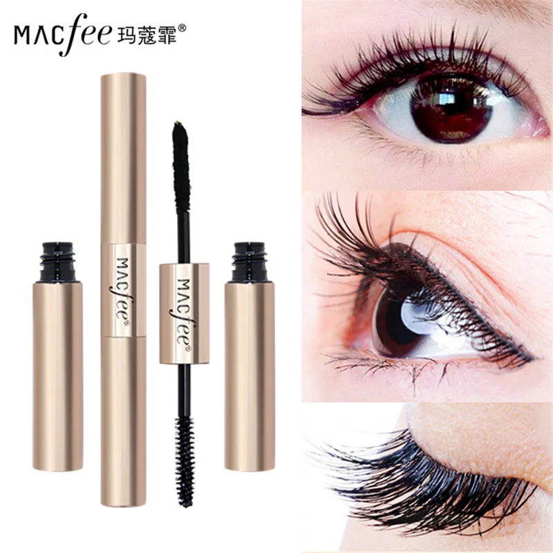 Brand 2 in 1 False Eyelashes + Mascara Silk Fiber Makeup 3D Eye Lashes Lengthening Mascara