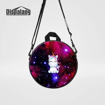 

Cute Cartoon Galaxy Unicorn Prints Mini Circular School Bag Kids School Shoulder Bags Mini Messenger Bag Round Mochilas Infantil