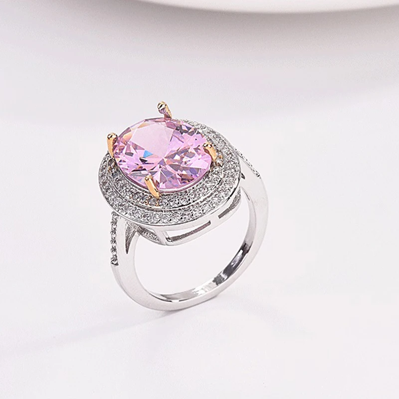 Европейский люкс Розовый обручальные кольца с камнями для Для женщин Элегантный микро-набор циркон горный хрусталь Обручальные кольца для торжеств вечерние украшения