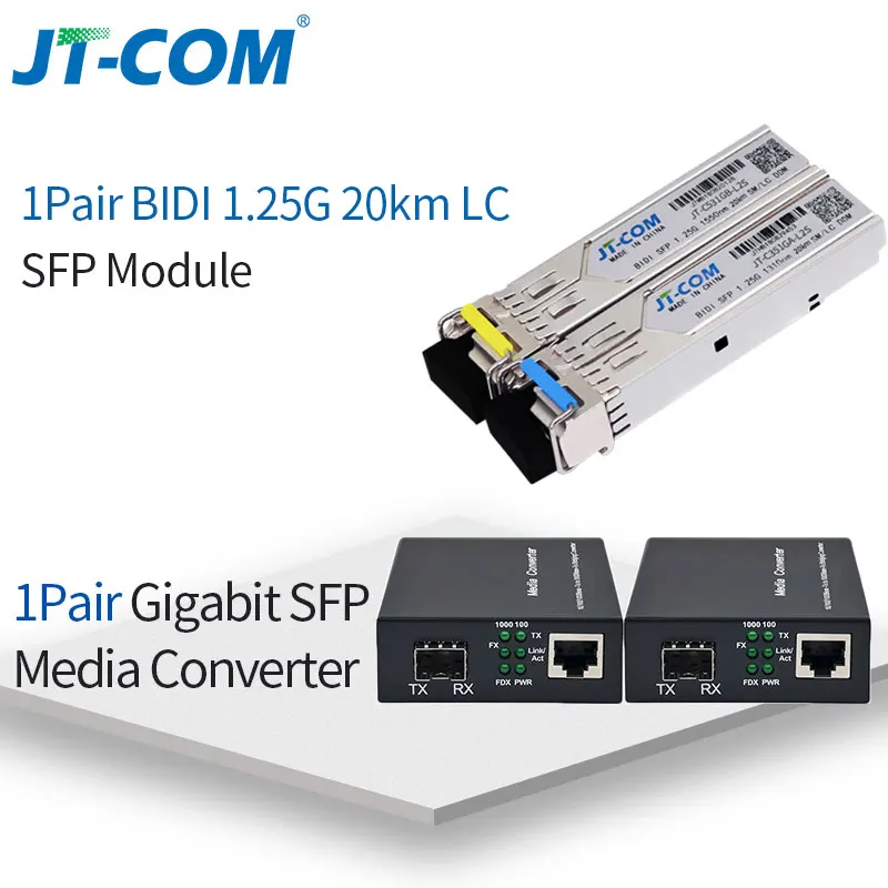 1 пара гигабитный медиаконвертер SFP трансивер модуль 5 км 1000 Мбит/с быстрый Ethernet RJ45 в волоконно-оптический коммутатор 2 порта SC одиночный режим - Цвет: with BIDI LC 20km