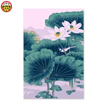 Картина по номерам художественная краска по номеру Лотос пруд листьев лотоса лягушка Китай крутой ветер Автопортрет Цвет Окрашенные декорацив