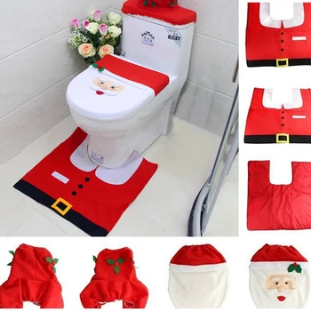 

Happy New Year 3Pcs/set Christmas Decoration For Home Santa Toilet Seat Cover & Rug Bathroom Se Santa Claus Christmas Ornament
