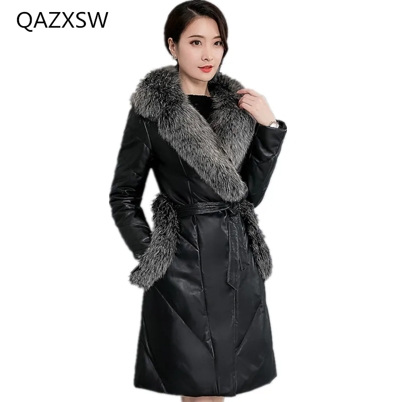 2018 Manteau Bas Renard Moutons Femmes Section Vers Veste Peau Le De Nouvelles Longue Dans Col Black D'hiver Fourrure Chaude Cuir Tq237 En La Mince xxp6wX