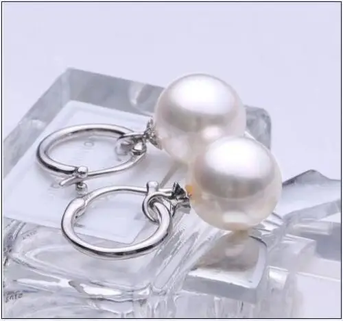 

free shipiing PERFECT AAA+ 10-11MM ROUND SOUTH SEA WHITE PEARL EARRING WHITE CLASP 925silver