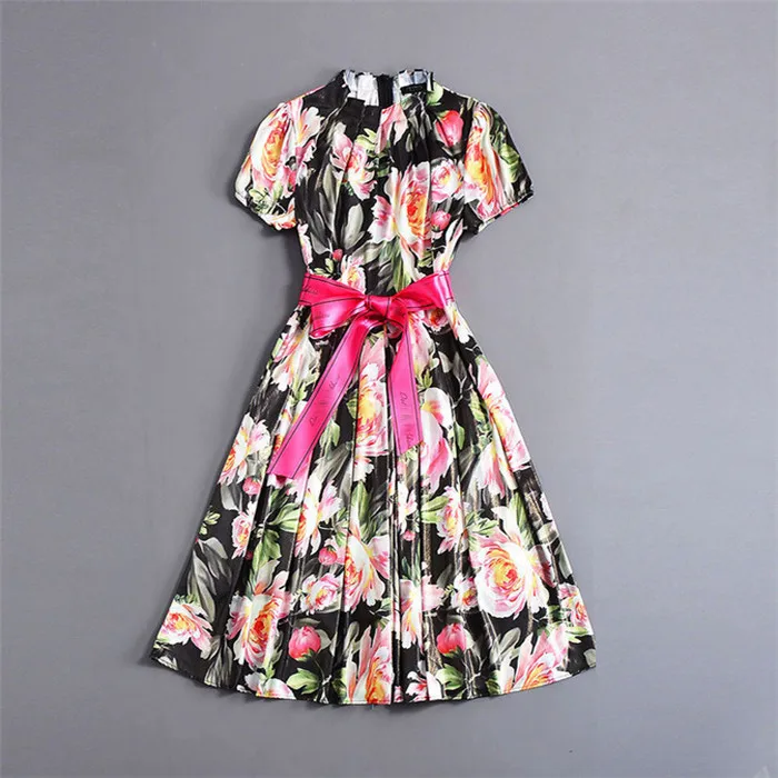 Good quality beautiful women clothing stand collar mid calf dresses