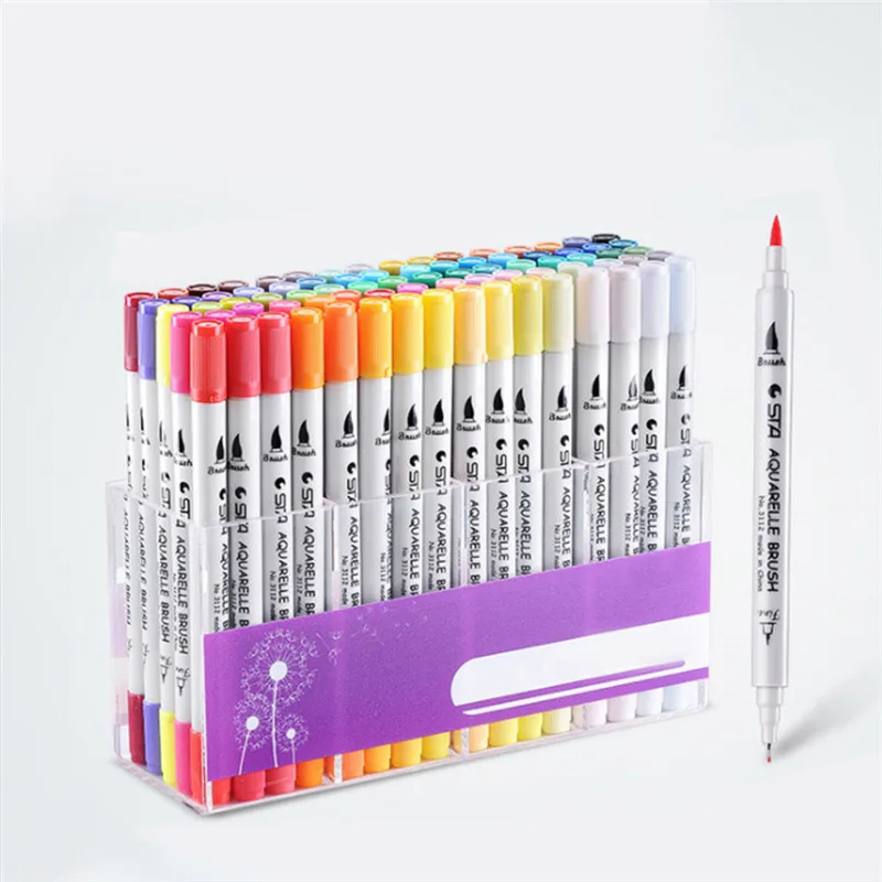 

Kids Drawing Toys 12 Colors Double Head Hand-Painted Markers Mark Pen Soft Head Watercolor Brush Sets Kid Painting Doodle Toys