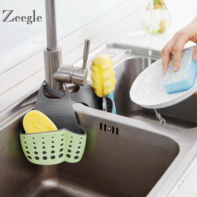 Zeegle домашний кухонный подвесной сливной мешок, корзина для хранения ванной, подвесной органайзер для раковины, слива мыла, держатель губки, корзины для хранения
