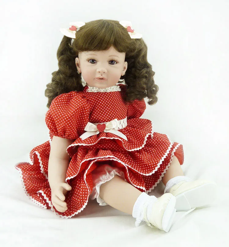 

60cm Silicone Vinyl Reborn Baby Doll Toy 24inch Bebes reborn curly hair Princess Toddler girl dolls Dolls Child Birthday Gift