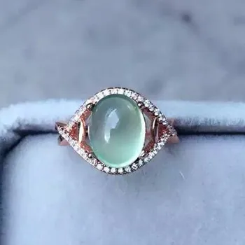 

100% fidelity Natural prehnite Ring 925 sterling silver Natural 9*11mm green gem Eye shape ring fine Jewelry for women party
