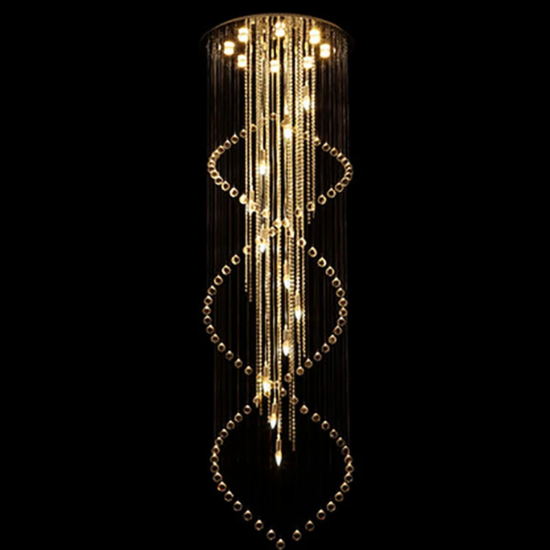 

Modern Large Size Crystal Chandelier Spiral Long Stair Lighting Fixture for Foyer Hotel Villa