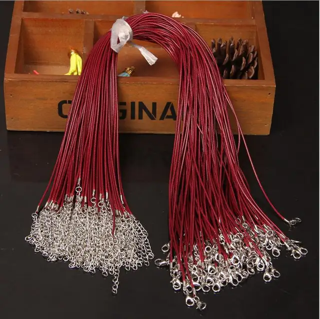 Wholesale 20pcs/lot 1.5mm Multicolor Leather Cord Wax Rope Chain Necklace with Lobster Clasp DIY Jewelry Accessorie Z570 wine red
