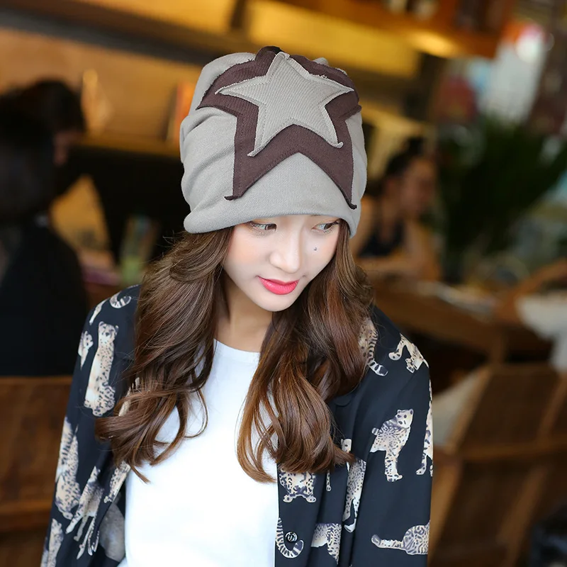

big star pattern women & man knitted hat female skullies male beanies femme warm bonnet ladies autumn and winter wool cap