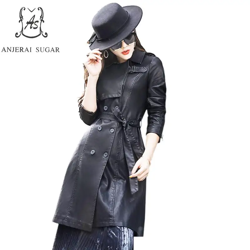 Autumn PU leather jacket women Double breasted motorcycle