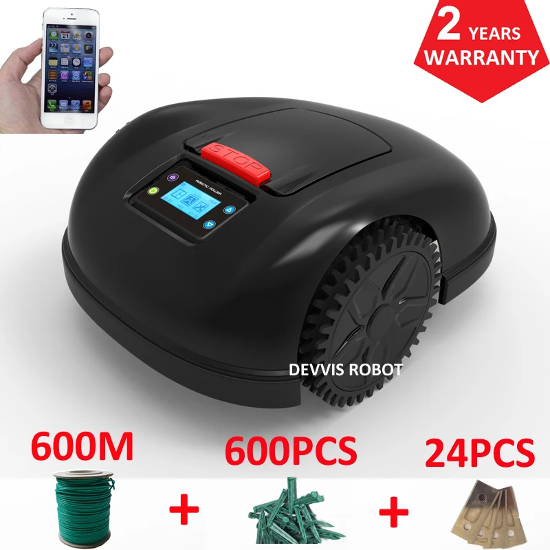 Smartphone APP Contorl Robot Garden Mower With 13.2AH Li-ion Battery+600m wire+600pcs pegs+24pcs Blade