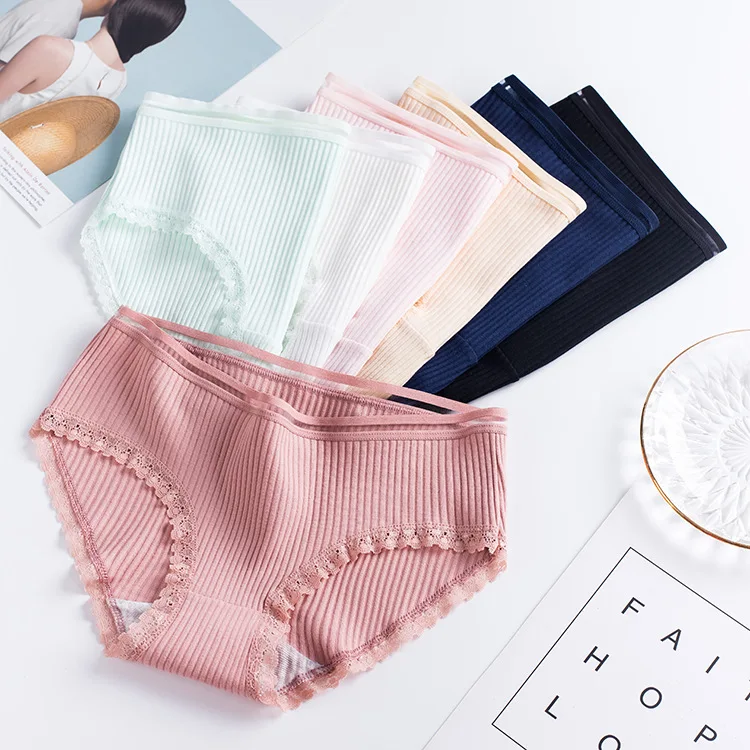 

Women's Panties Increase code pure Color GIRLS cotton thread breathable middle waist high quality 2019 soft pink kawaii panty