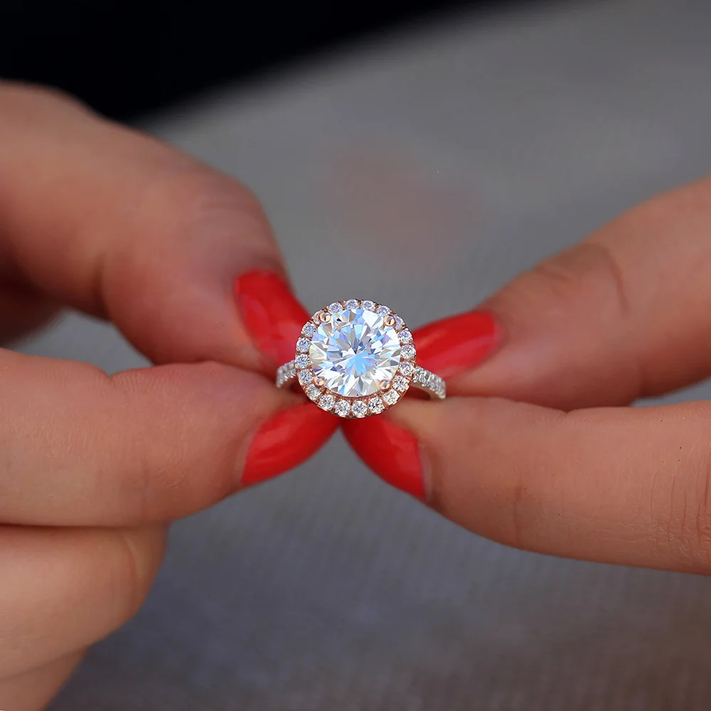 Обручальное и свадебное кольцо Moissanite с бриллиантами 3 5 карат 9 мм двойное из