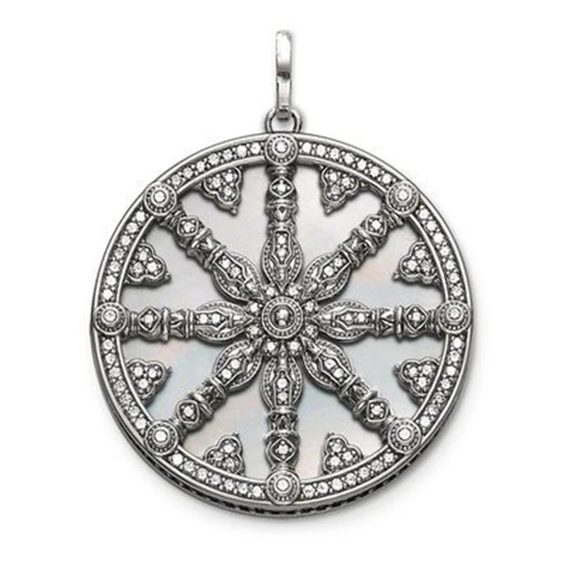 

Silver Plated Zirconia & Mother-of-pearl Disc Wheel of Karma Pendants Fit Chains Necklaces, Most Fashion Jewelry for Women Men