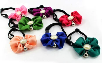 

2015 new pet dog cat fashion bowties puppy neckties with bell doggy collars pets products dogs cats supplies 10pcs S M