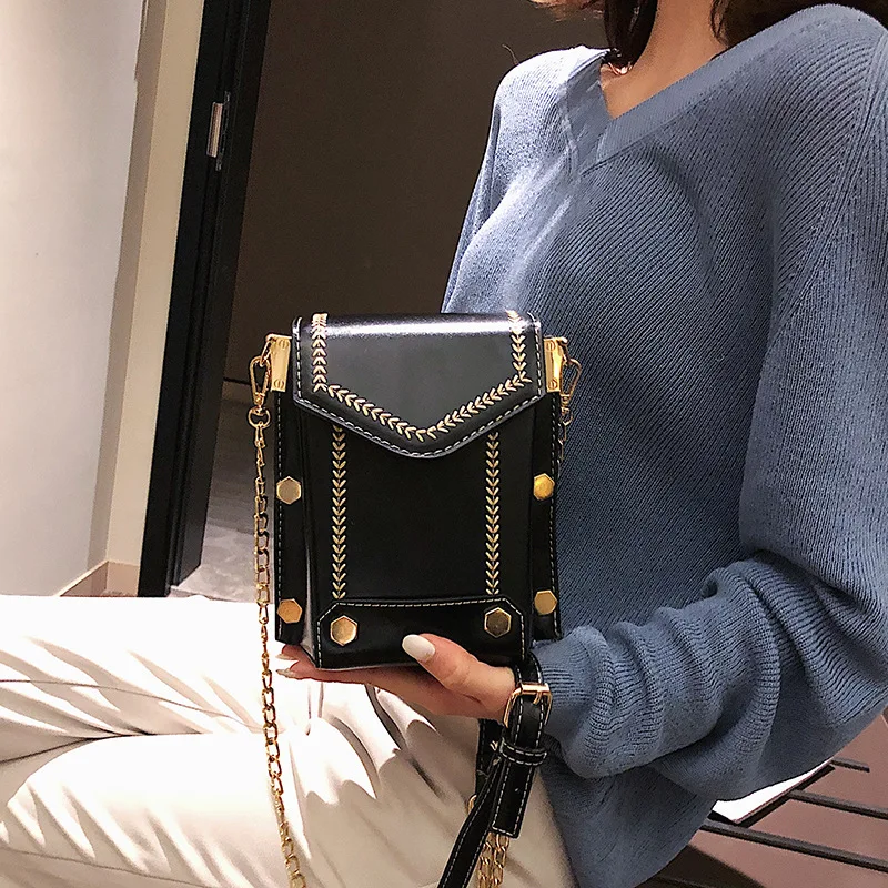 

JIHAO Designer Famous brand Women Shoulder Bag PU Leather Rivet Money Wallet Mini Mobile Phone Bags Crossbody bags Messenger Bag