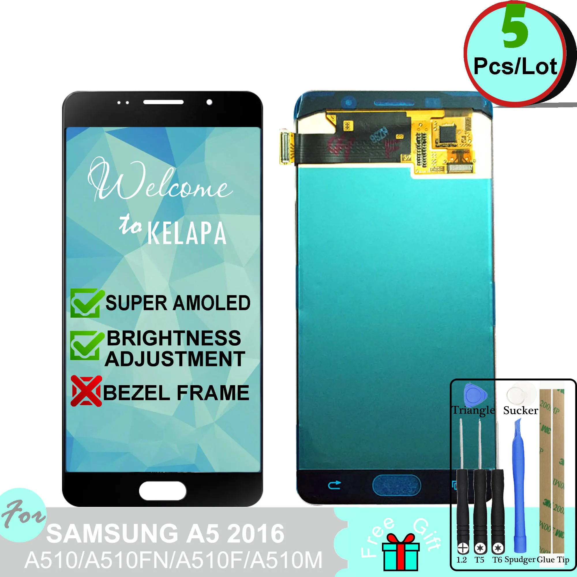 

5 x Super AMOLED LCD For Samsung Galaxy A5 2016 A510 A510FN A510F A510M Touch Screen Digitizer Assembly