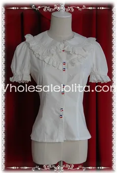 

Ladies Beige/White Short Sleeves Cotton Lace Blouse Lolita Blouse Lolita Shirt Gothic Blouse