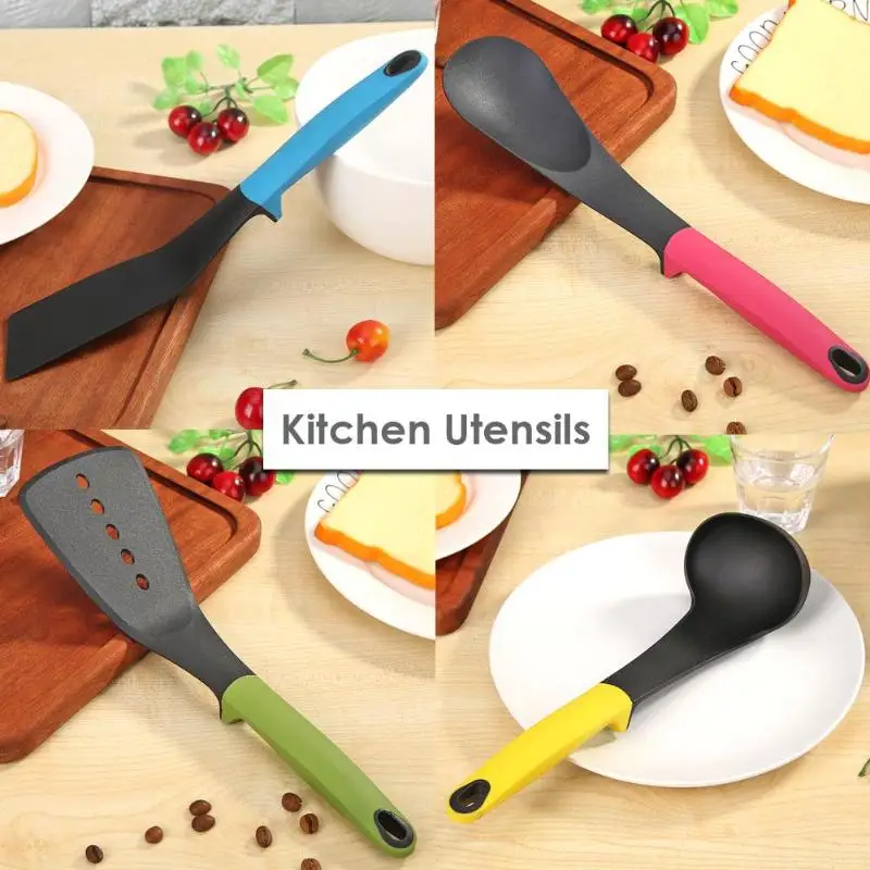 6pcs Colorful Handle Cookware Plastic Food Grade Kitchen Cooking Utensils Fashion Antibacterial Cooking Tools