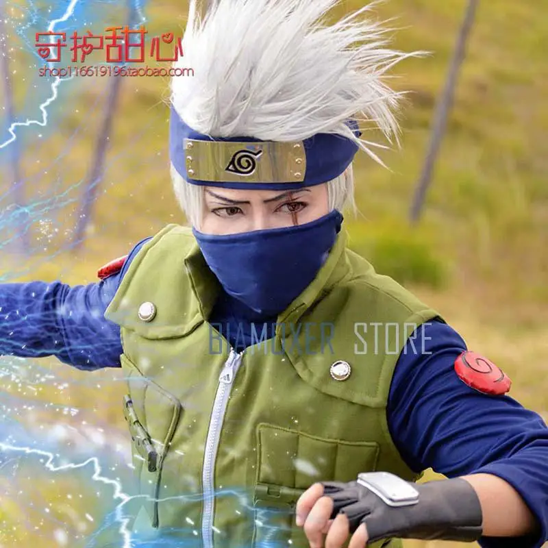 

Naruto Cosplay wigs halloween cosplay headband Hatake Kakashi cosplay wigs for men 35cm slivery short wigs hairpiece