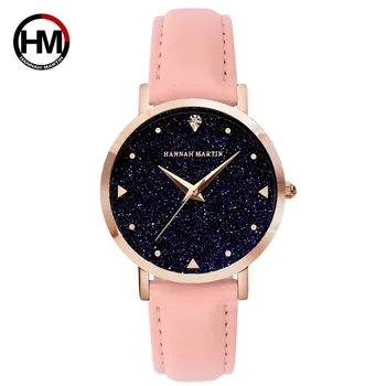 

woman watch HM brand Quartz watch for lady fashion black Star dial glitter watches leather canvas stainless steel strap XK36