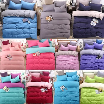 

Simple 4Pc Solid Color Twin/Full/Queen/King Size Bed Quilt/Duvet/Doona Cover Set&Sheet Sham Blue Gray Pink Green Purple Red Wine