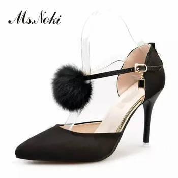 

2016 spring autumn new fashion fur women pumps black thing high heel shoes office lady working shoes sexy girls party shoes