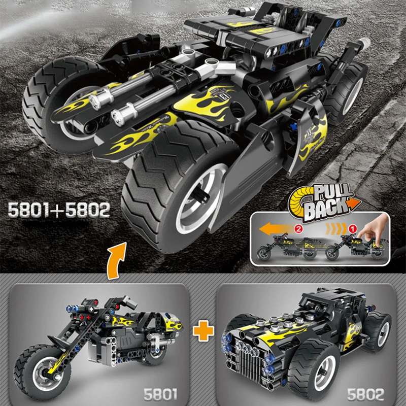 

Technics dark knight 2in1 batmobile building block Motorcycle Vintage car assemble bricks pull back toys collection for gifts