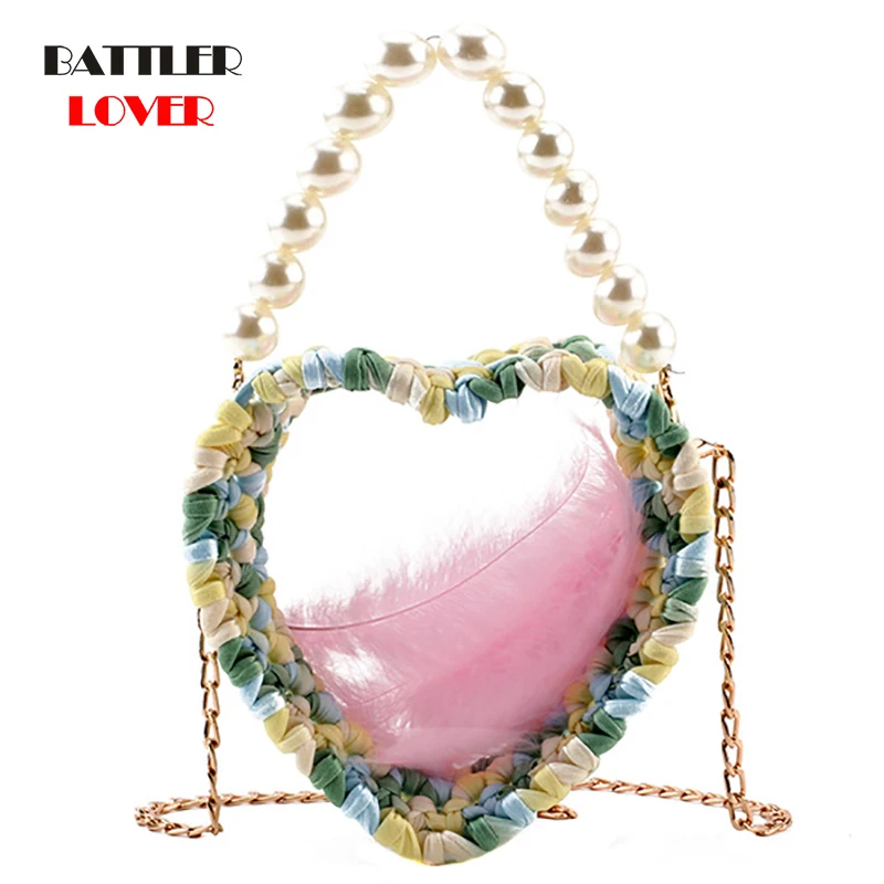 Heart Shaped Transparent Women's Evening Bags Pearl Handle Shoulder Crossbody Purse Day Clutches For Party Wedding | Багаж и сумки