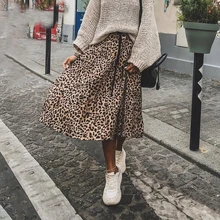 Женская сексуальная леопардовая расцветка плиссированные юбки в стиле «панк-рок» Корейская юбка Уличная Винтаж Эластичный шнурок на талии