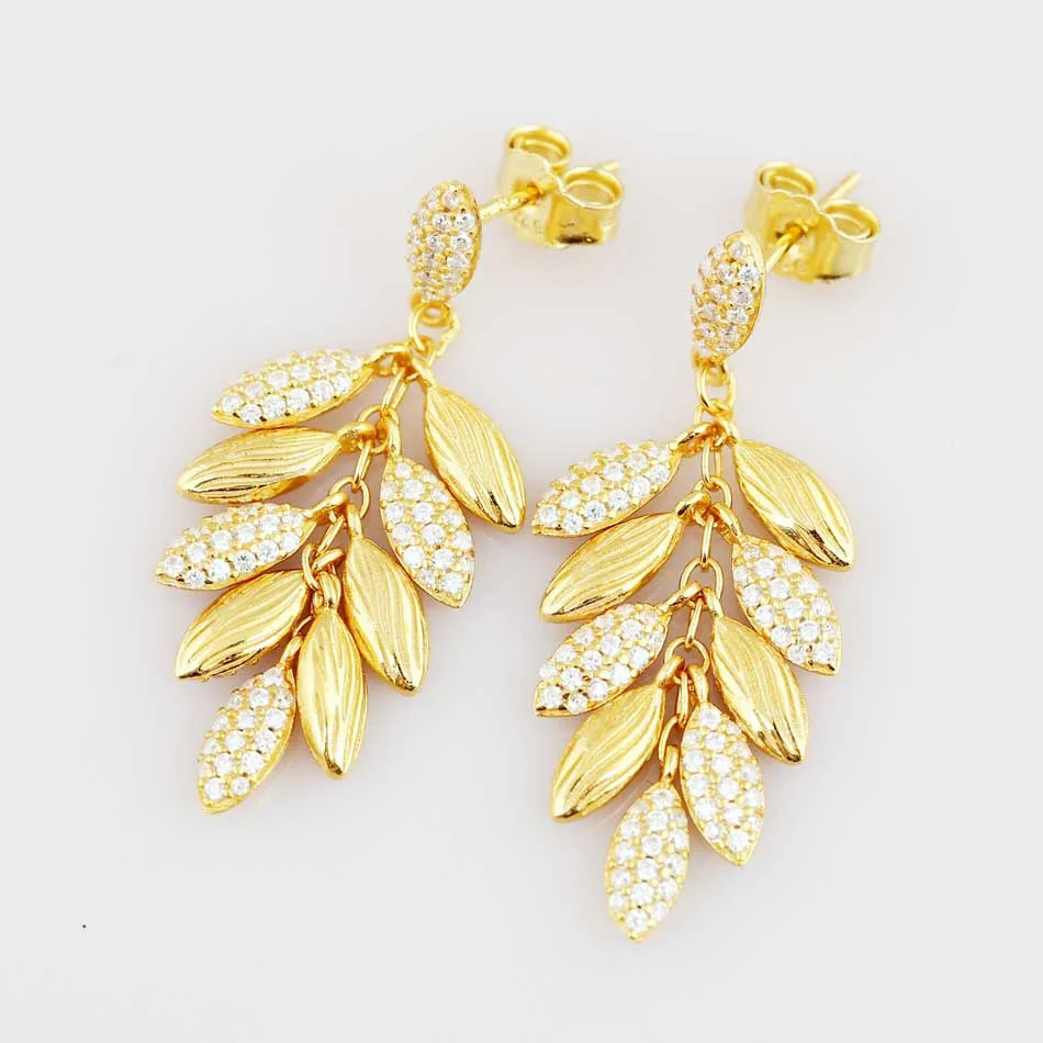 

Authentic 925 Sterling Silver Earring Golden Shine Floating Grains Crystal Studs Earring For Women Wedding Gift Pandora Jewelry